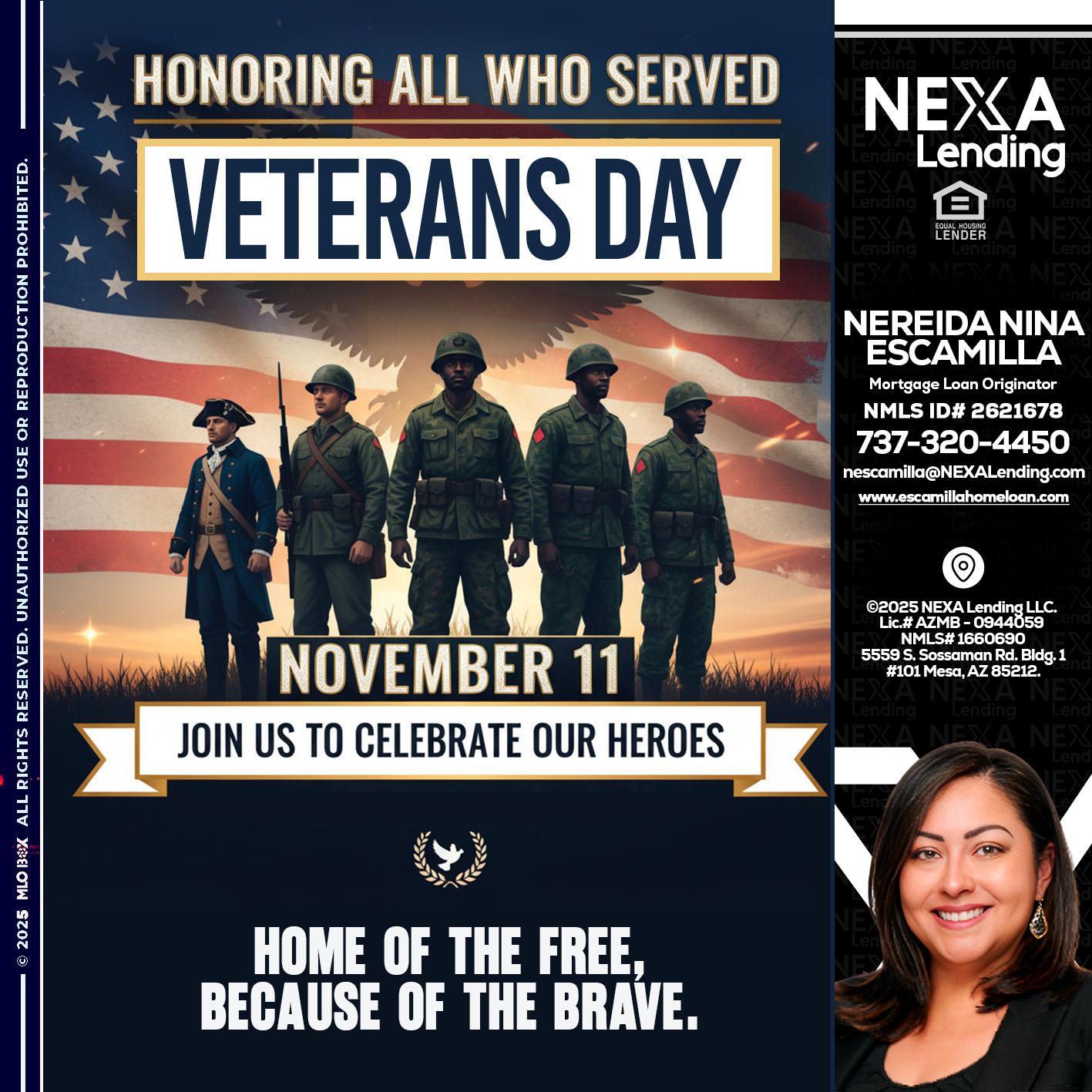 VETERANS DAY - Nereida Nina Escamilla -Mortgage Loan Originator