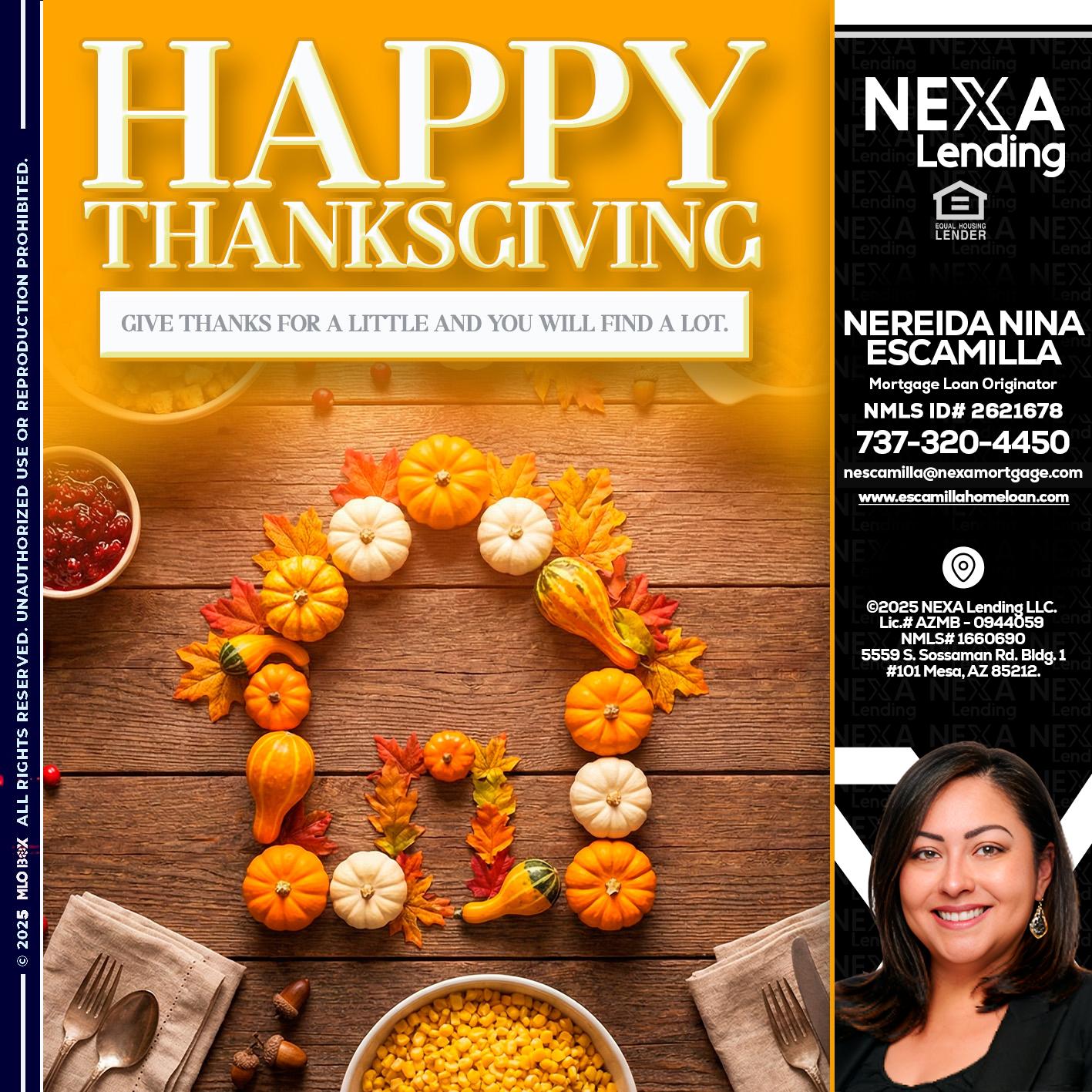 HAPPY THANKSGIVING - Nereida Nina Escamilla -Mortgage Loan Originator