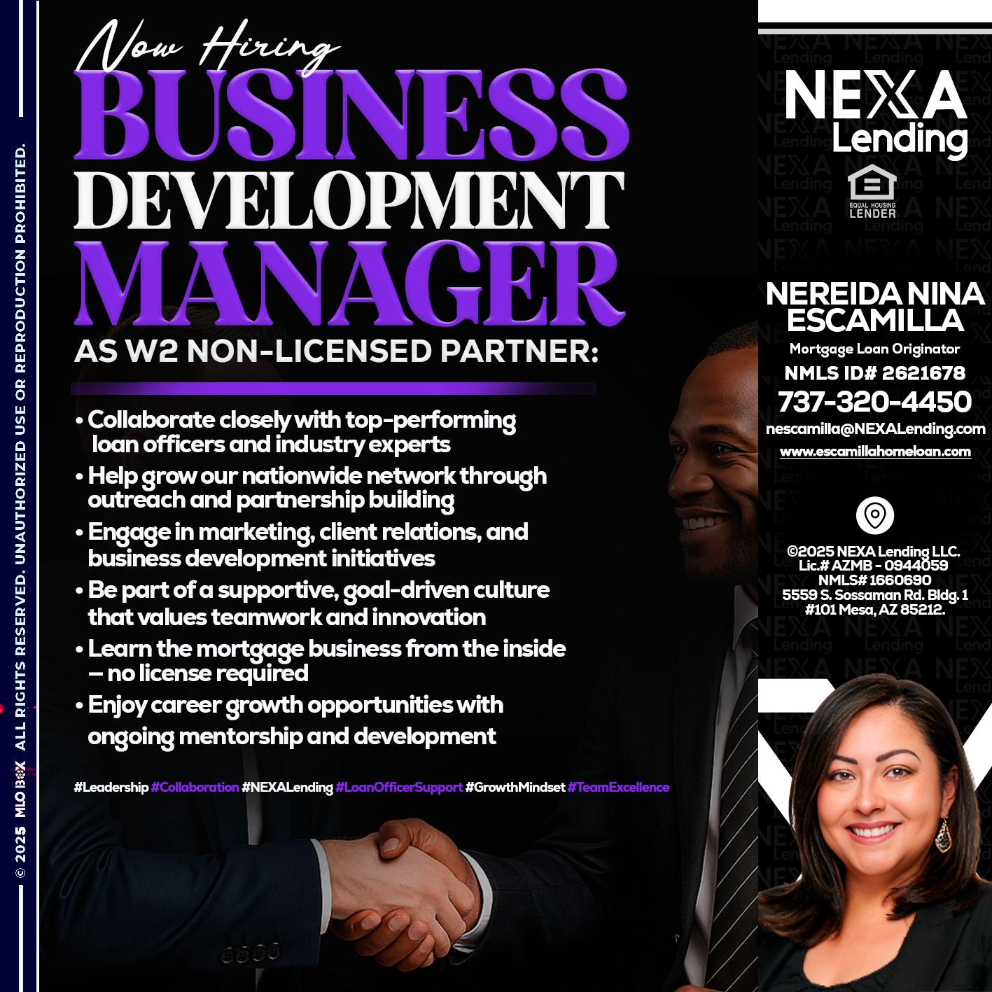 NOW HIRING - Nereida Nina Escamilla -Mortgage Loan Originator