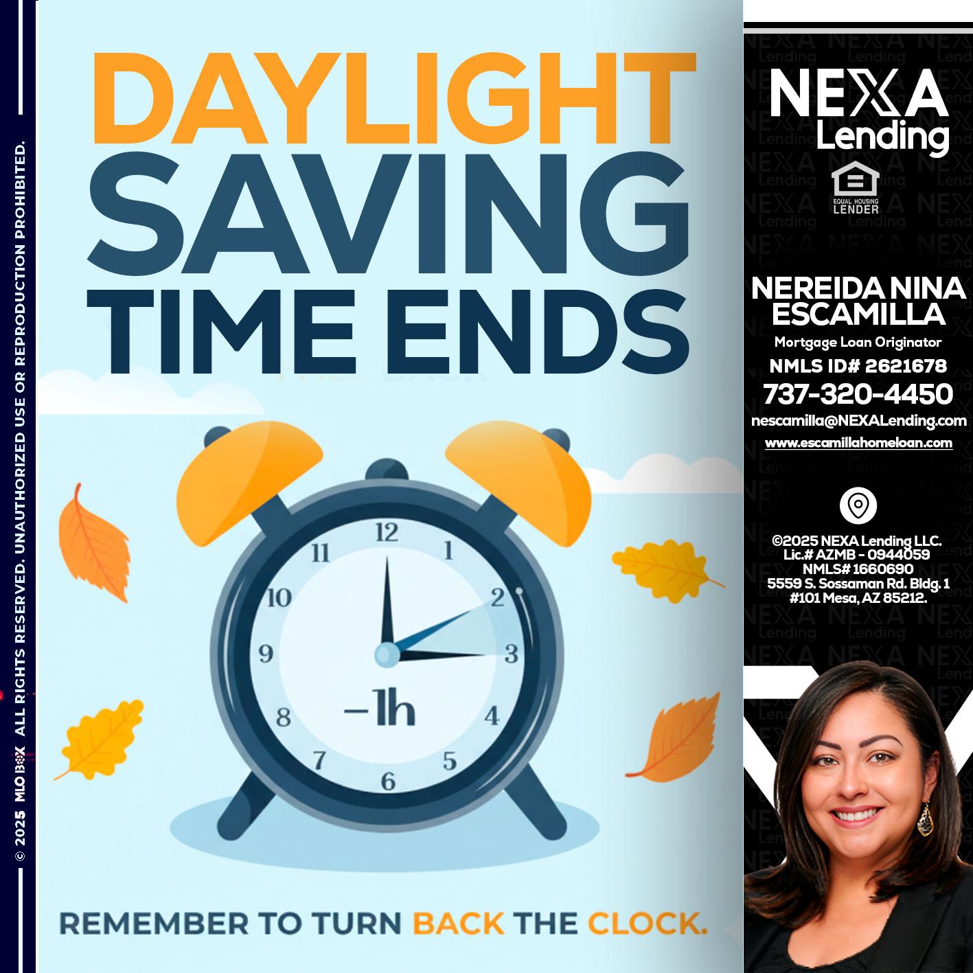daylight saving - Nereida Nina Escamilla -Mortgage Loan Originator