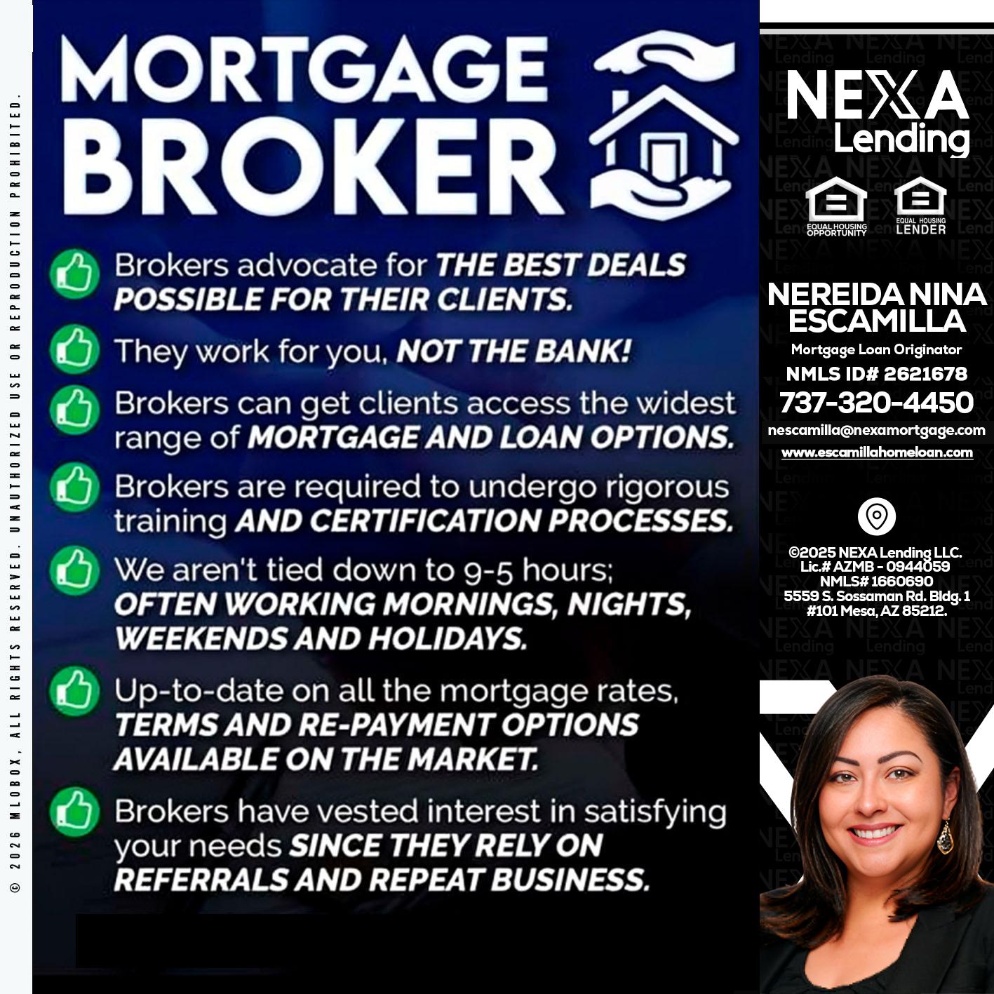MORTGAGE BROKER - Nereida Nina Escamilla -Mortgage Loan Originator