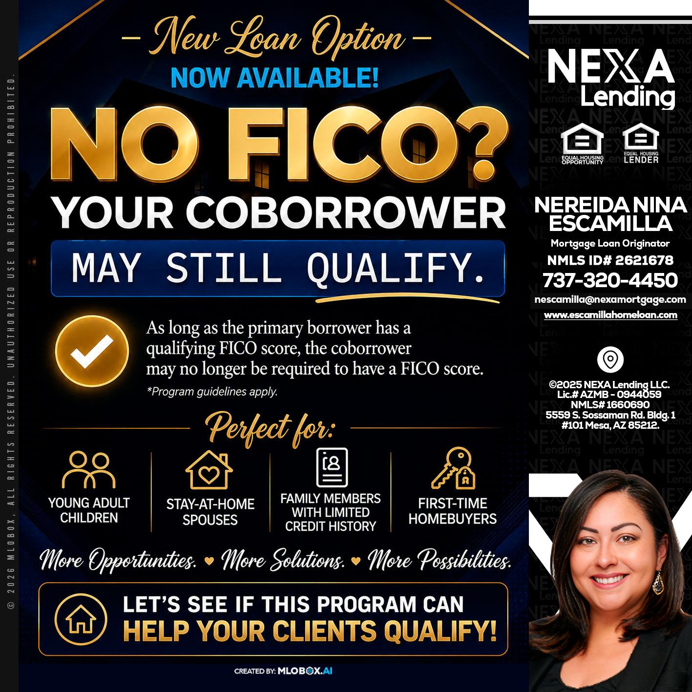 NO FICO - Nereida Nina Escamilla -Mortgage Loan Originator
